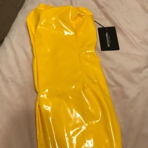 New sexy yellow pleather dress